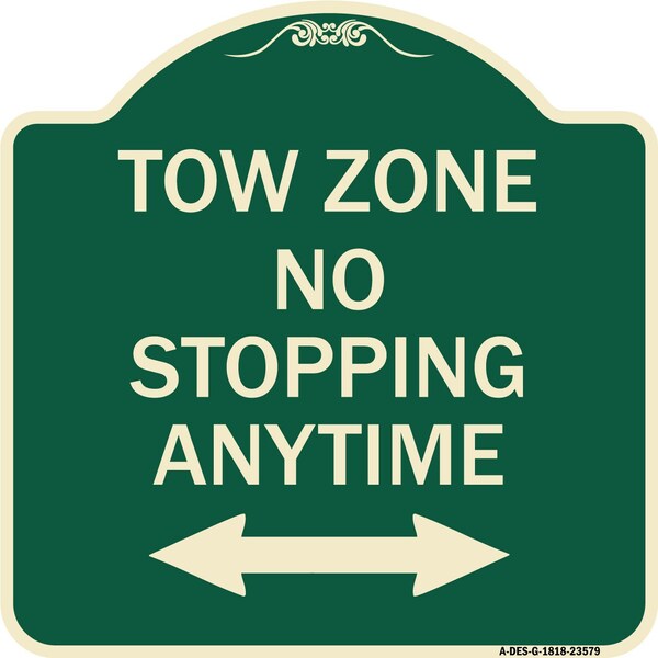 No Stopping Anytime W/ Bi-Directional Arrow Heavy-Gauge Aluminum Sign, 18" x 18", G-1818-23579